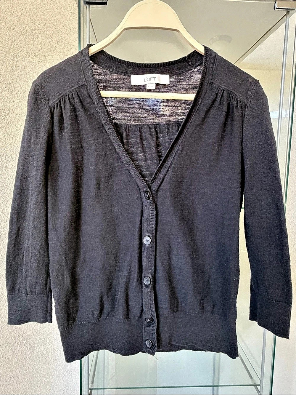 LOFT Button Front Cardigan in Black